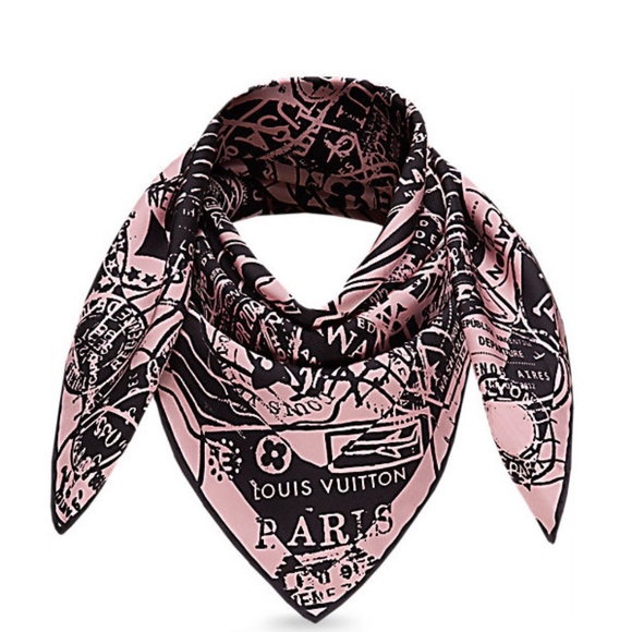 Louis Vuitton Scarf Luggage Travel Stamps Pink Silk Wrap - Picture 1 of 14